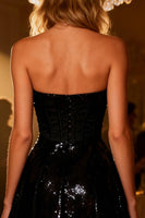 Load image into Gallery viewer, Sparkly Black Sequin Sweetheart A Line Short Corset Cocktail Dress