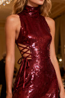 Load image into Gallery viewer, Sparkly Burgundy Bodycon Short Sequin Cocktail Dress with Ruffles