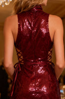 Load image into Gallery viewer, Sparkly Burgundy Bodycon Short Sequin Cocktail Dress with Ruffles