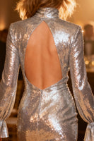 Load image into Gallery viewer, Sparkly Silver Bodycon Sequin Short Cocktail Dress with Ruffles