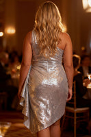 Load image into Gallery viewer, Sparkly Silver One Shoulder Bodycon Short Sequin Cocktail Dress