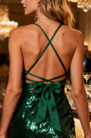 Load image into Gallery viewer, Sparkly Dark Green Sequin Bodycon Midi Cocktail Dress
