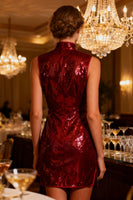 Load image into Gallery viewer, Sparkly Burgundy Sequin Bodycon Short Cocktail Dress
