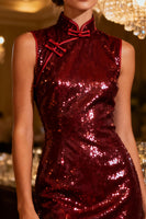 Load image into Gallery viewer, Sparkly Burgundy Sequin Bodycon Short Cocktail Dress