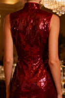 Load image into Gallery viewer, Sparkly Burgundy Sequin Bodycon Short Cocktail Dress
