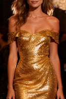 Load image into Gallery viewer, Sparkly Gold Midi Sequin Cocktail Party Dress with Ruffles