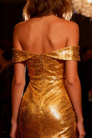Load image into Gallery viewer, Sparkly Gold Midi Sequin Cocktail Party Dress with Ruffles
