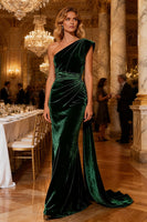 Load image into Gallery viewer, Dark Green Mermaid Velvet Long Holiday Party Dress with Cape