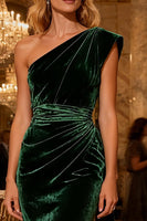 Load image into Gallery viewer, Dark Green Mermaid Velvet Long Holiday Party Dress with Cape