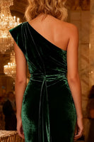 Load image into Gallery viewer, Dark Green Mermaid Velvet Long Holiday Party Dress with Cape