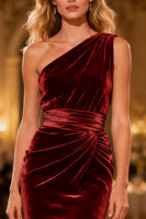 Load image into Gallery viewer, Burgundy Mermaid Ruched Velvet Long Holiday Party Dress