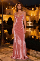Load image into Gallery viewer, Sparkly Pink Velvet Long Mermaid Holiday Party Dress with Pearls