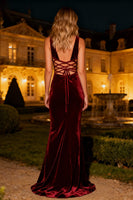 Load image into Gallery viewer, Burgundy Velvet Mermaid Long Holiday Party Dress