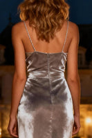 Load image into Gallery viewer, Velvet Silver Long Holiday Party Dress with Slit
