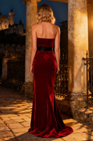 Load image into Gallery viewer, Burgundy Mermaid Velvet Long Holiday Party Dress with Bow
