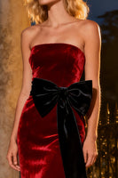Load image into Gallery viewer, Burgundy Mermaid Velvet Long Holiday Party Dress with Bow