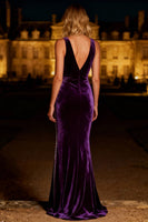 Load image into Gallery viewer, Sparkly Purple Velvet Mermaid Long Holiday Party Dress with Beading