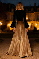 Load image into Gallery viewer, Black A-Line Flare Sleeves Velvet Long Holiday Party Dress