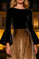 Load image into Gallery viewer, Black A-Line Flare Sleeves Velvet Long Holiday Party Dress