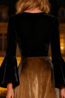 Load image into Gallery viewer, Black A-Line Flare Sleeves Velvet Long Holiday Party Dress