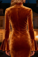 Load image into Gallery viewer, Brown Velvet Mermaid Ruffled Long Holiday Party Dress with Slit