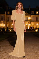 Load image into Gallery viewer, Navy Mermaid Square Neck Velvet Long Holiday Party Dress