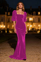 Load image into Gallery viewer, Navy Mermaid Square Neck Velvet Long Holiday Party Dress