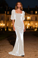 Load image into Gallery viewer, Navy Mermaid Square Neck Velvet Long Holiday Party Dress