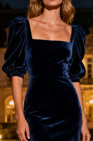 Load image into Gallery viewer, Navy Mermaid Square Neck Velvet Long Holiday Party Dress