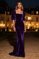 Load image into Gallery viewer, Navy Mermaid Square Neck Velvet Long Holiday Party Dress