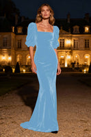 Load image into Gallery viewer, Navy Mermaid Square Neck Velvet Long Holiday Party Dress