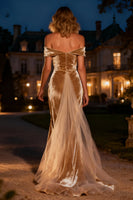 Load image into Gallery viewer, Champagne Velvet Mermaid Maxi Holiday Party Dress with Cape