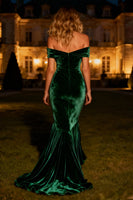 Load image into Gallery viewer, Dark Green Mermaid Long Velvet Holiday Party Dress with Pleats