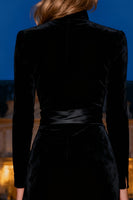 Load image into Gallery viewer, Black Velvet Mermaid Long Holiday Party Dress with Sash