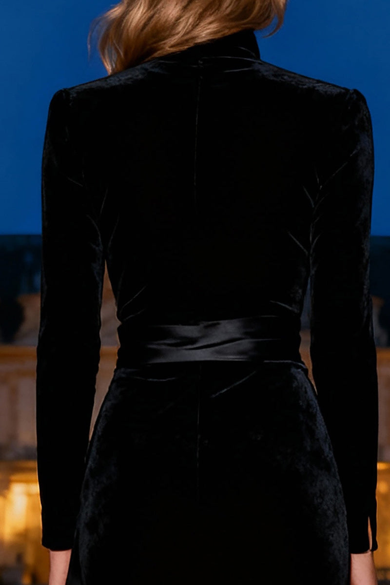 Load image into Gallery viewer, Black Velvet Mermaid Long Holiday Party Dress with Sash