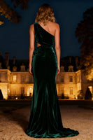 Load image into Gallery viewer, Dark Green Velvet Mermaid Long Holiday Party Dress with 3D Flower
