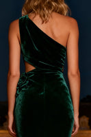 Load image into Gallery viewer, Dark Green Velvet Mermaid Long Holiday Party Dress with 3D Flower
