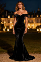Load image into Gallery viewer, Black Corset Mermaid Long Velvet Holiday Party Dress