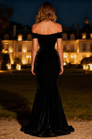Load image into Gallery viewer, Black Corset Mermaid Long Velvet Holiday Party Dress