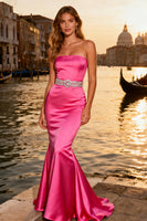 Load image into Gallery viewer, Sparkly Bright Pink Mermaid Strapless Long Prom Dress