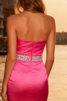 Load image into Gallery viewer, Sparkly Bright Pink Mermaid Strapless Long Prom Dress