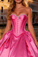 Load image into Gallery viewer, Sparkly Bright Pink Ball Gown Sweetheart Long Corset Prom Dress
