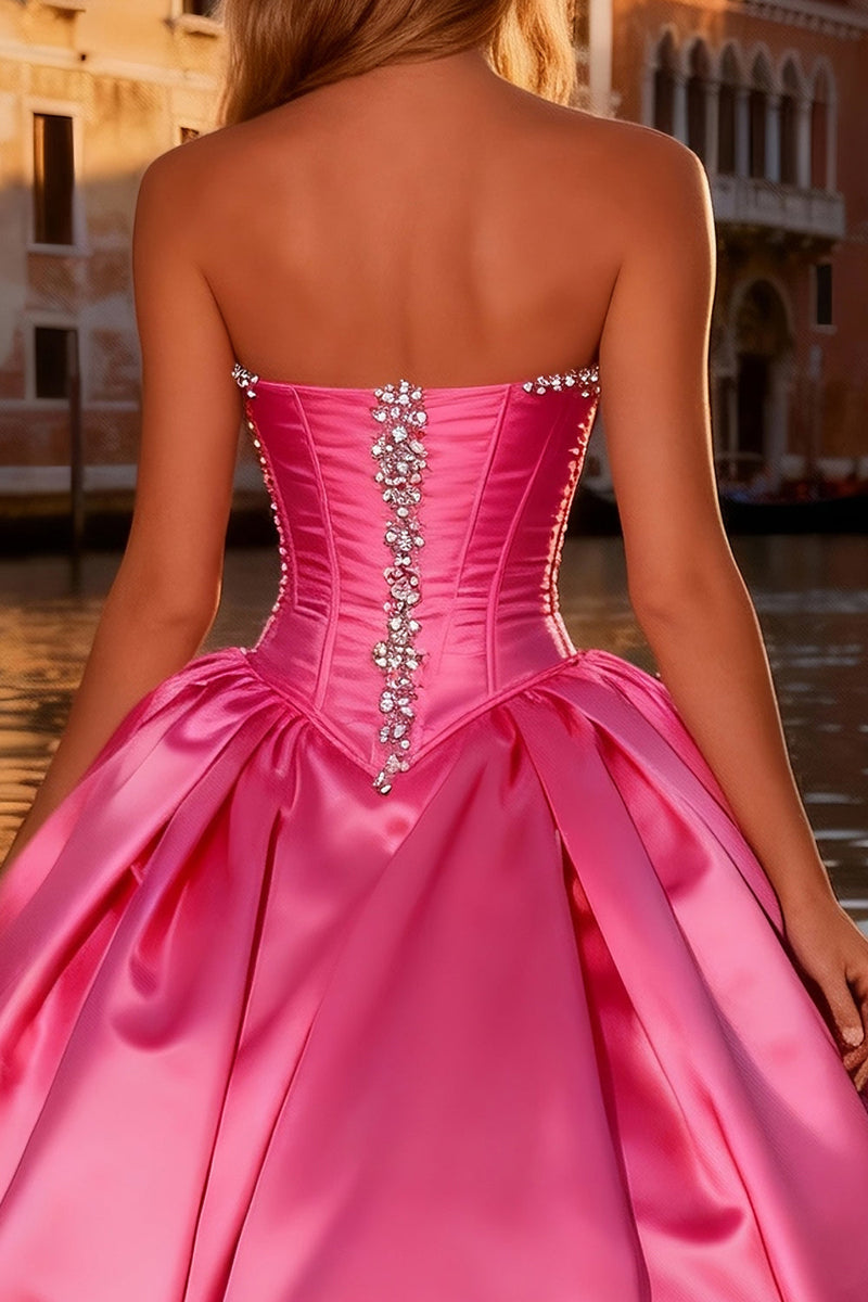 Load image into Gallery viewer, Sparkly Bright Pink Ball Gown Sweetheart Long Corset Prom Dress
