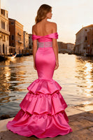 Load image into Gallery viewer, Sparkly Bright Pink Mermaid Long Prom Dress with Ruffles