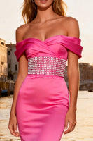 Load image into Gallery viewer, Sparkly Bright Pink Mermaid Long Prom Dress with Ruffles