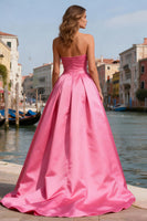 Load image into Gallery viewer, Bright Pink Pearls Strapless Long Prom Dress with Slit