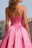 Load image into Gallery viewer, Bright Pink Pearls Strapless Long Prom Dress with Slit