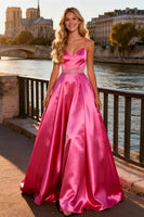 Load image into Gallery viewer, Sparkly Bright A Line Pink Spaghetti Straps Long Prom Dress