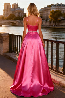 Sparkly Bright A Line Pink Spaghetti Straps Long Prom Dress