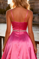 Load image into Gallery viewer, Sparkly Bright A Line Pink Spaghetti Straps Long Prom Dress